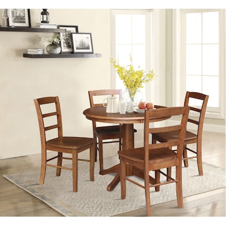International Concepts 36 in. Round Top Pedestal Dining Table with 4 Madrid LadderBack Chairs - 5 Piece Dining Set K42-36RT-27B-C2-4